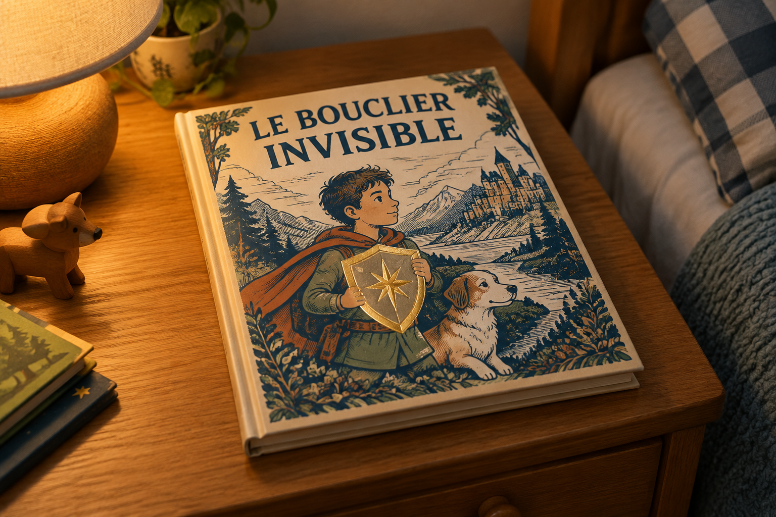 Une petite fille tenant le livre Le Bouclier Invisible